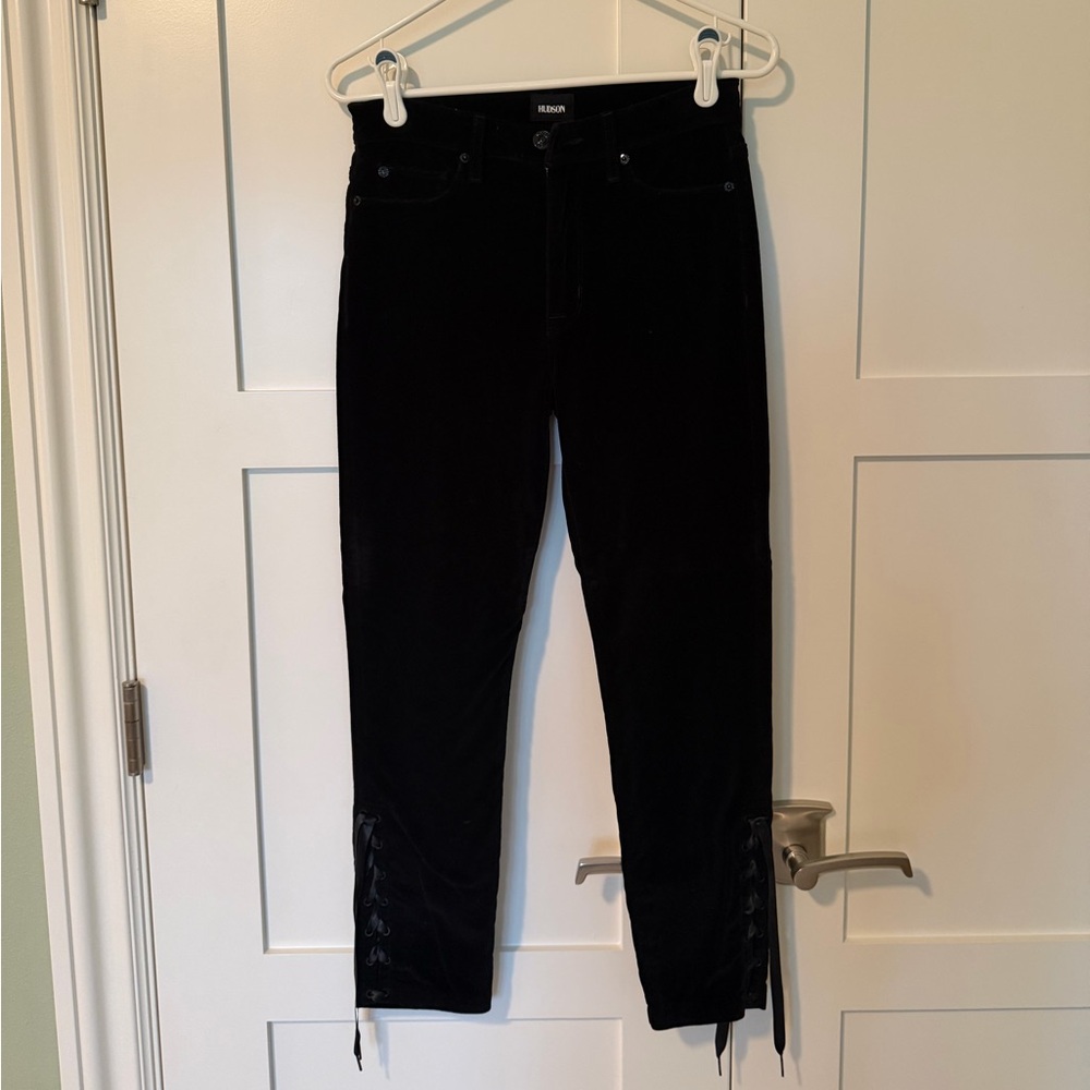 Hudson Jeans Velvet Pants With Lace-Up Ribbon Detail